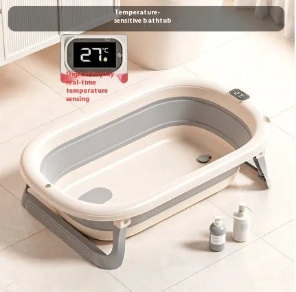 Home intelligent constant temperature large capacity baby folding bathtub in volcanic ash with digital temperature display