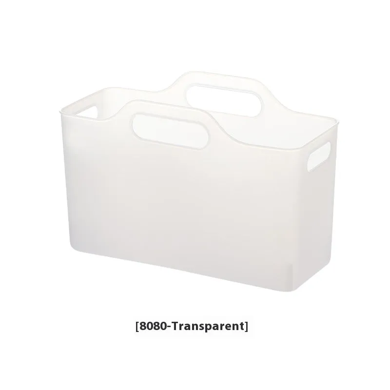 White PE plastic laundry detergent storage box with handle on a clean surface