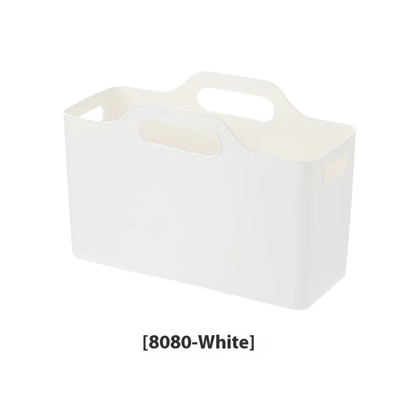 White PE plastic laundry detergent storage box with handle on a clean surface