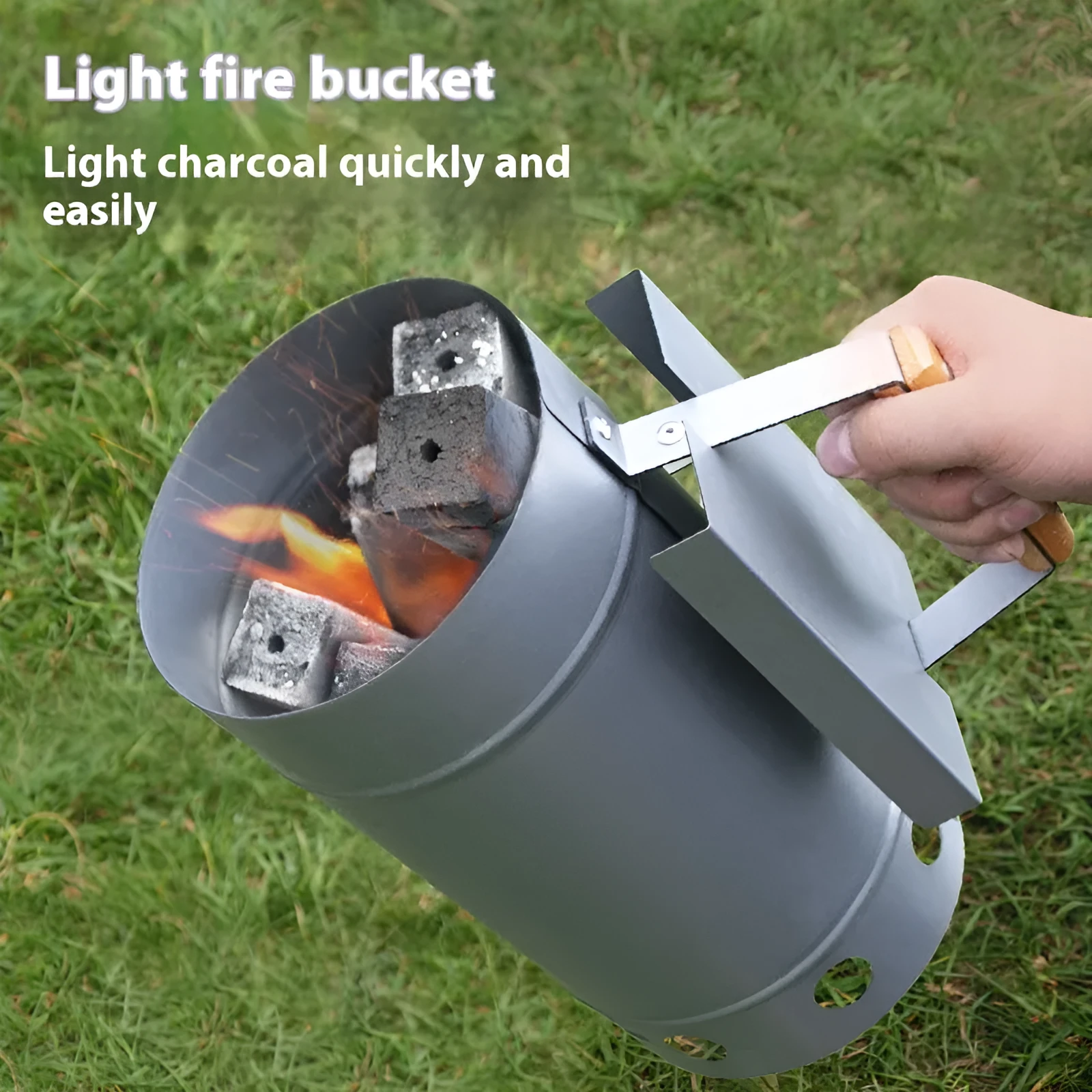 Zinc-iron alloy outdoor barbecue charcoal fire igniter lighter in Point Carbon Barrel style.