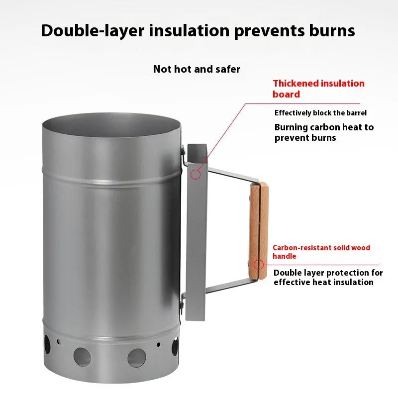 Zinc-iron alloy outdoor barbecue charcoal fire igniter lighter in Point Carbon Barrel style.