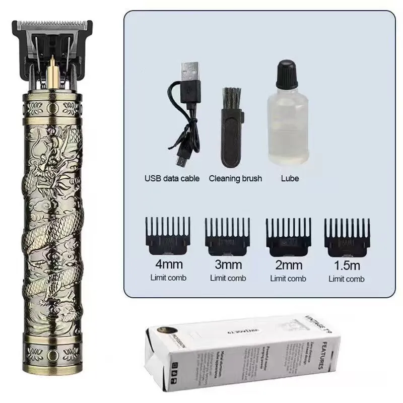 Rechargeable electric hair clipper with plastic body and washable blade in black finish
