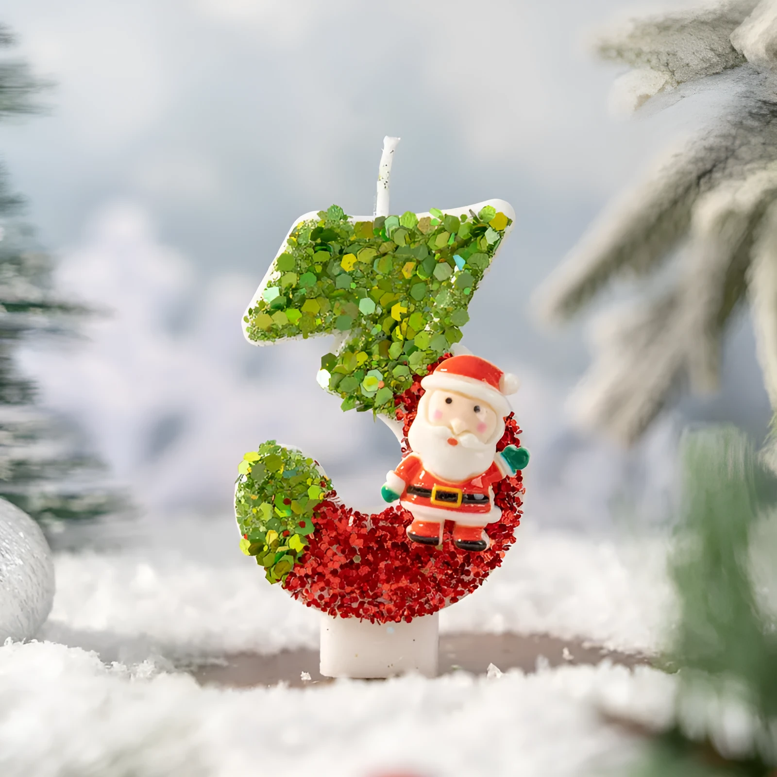 Handmade Santa Claus digital candle number 5 in paraffin wax with hand-painted decoration
