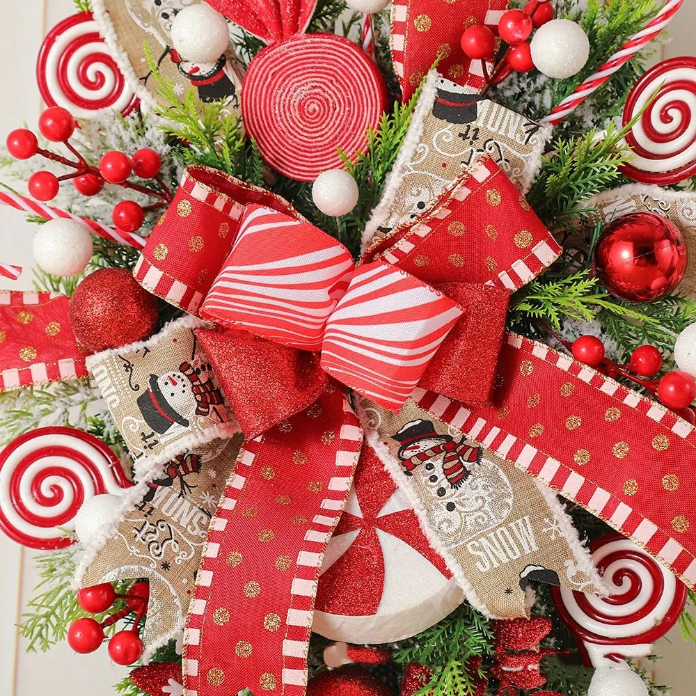 Artificial Christmas candy upside down tree garland in plastic, 50cm size, with yellow ribbon loops for hanging