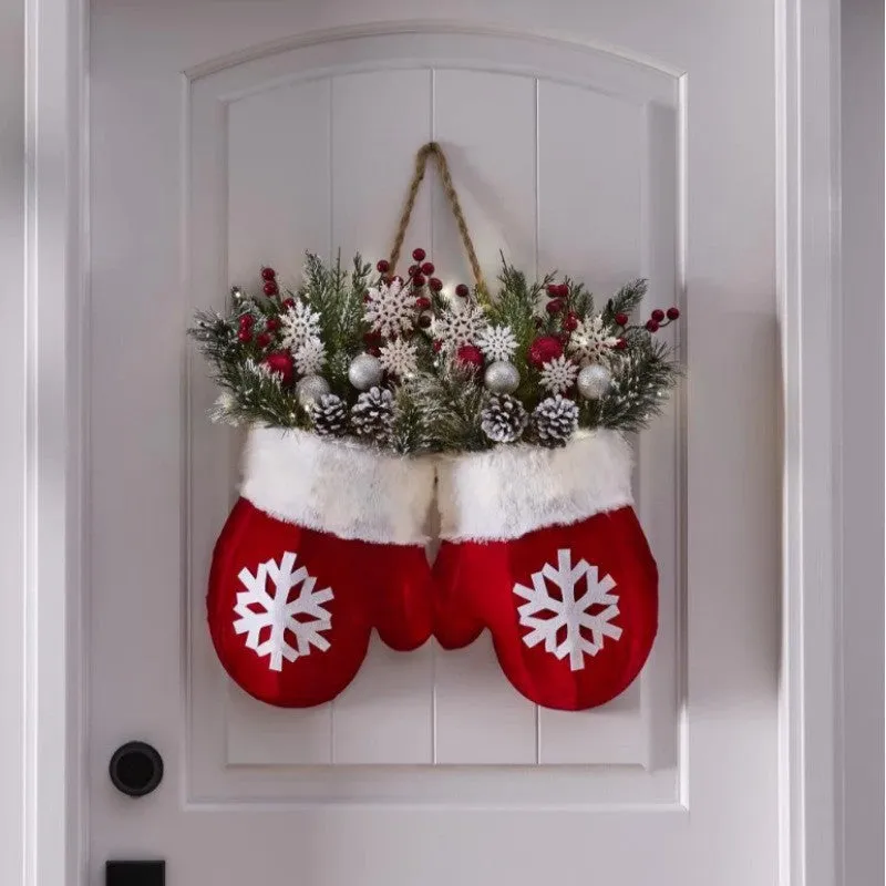 Christmas crutch candy lollipop gloves ornament made of non-woven fabric, approximately 30 by 27 cm, in non-luminous style on a tree branch