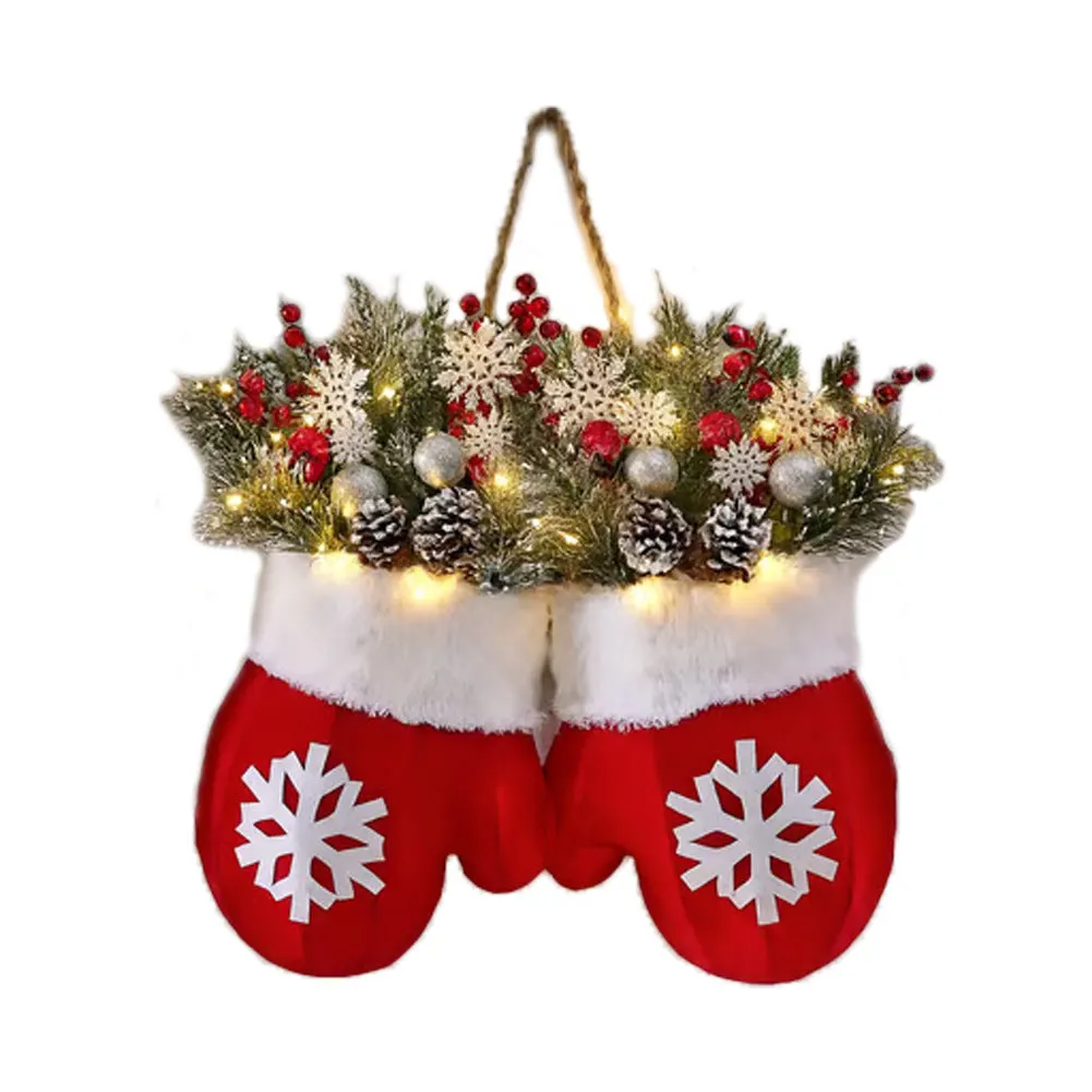 Christmas crutch candy lollipop gloves ornament made of non-woven fabric, approximately 30 by 27 cm, in non-luminous style on a tree branch