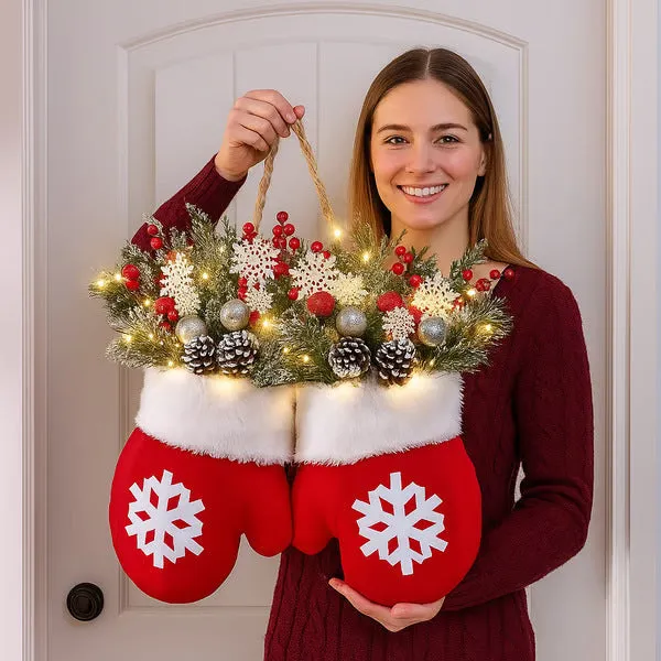 Christmas crutch candy lollipop gloves ornament made of non-woven fabric, approximately 30 by 27 cm, in non-luminous style on a tree branch