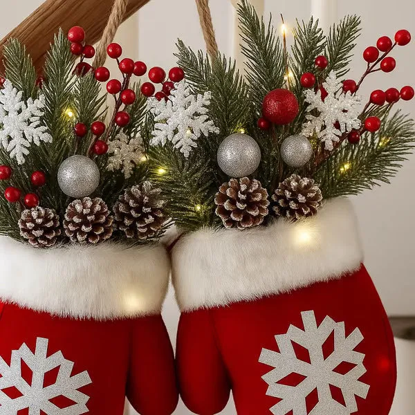 Christmas crutch candy lollipop gloves ornament made of non-woven fabric, approximately 30 by 27 cm, in non-luminous style on a tree branch
