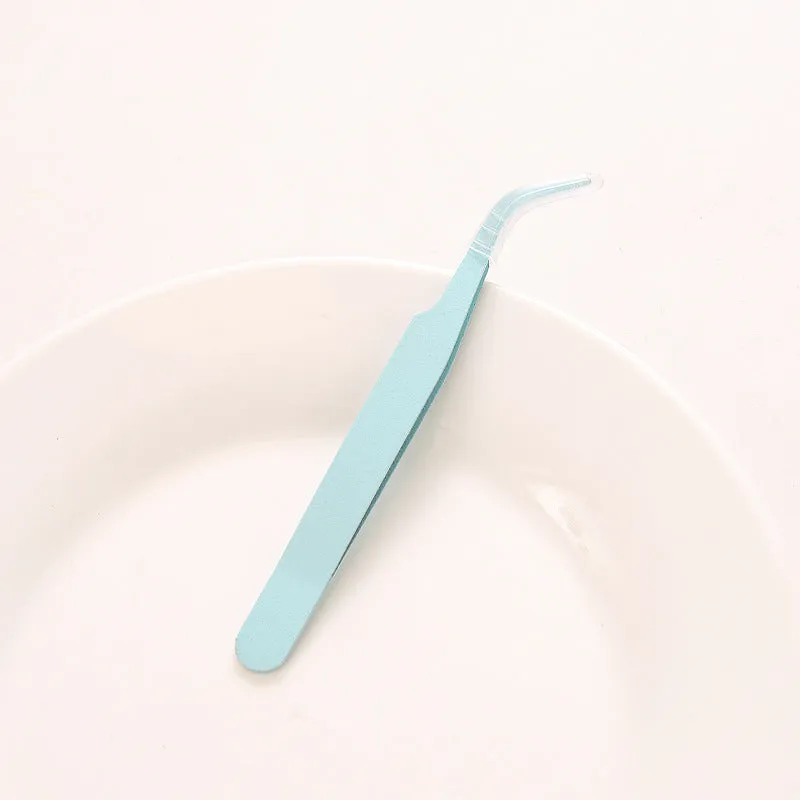 Set of DIY coloured pointed and elbow tweezers in pink blue and purple