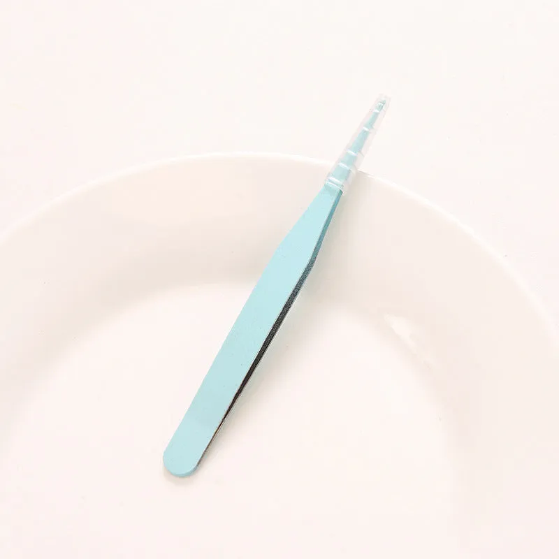 Set of DIY coloured pointed and elbow tweezers in pink blue and purple