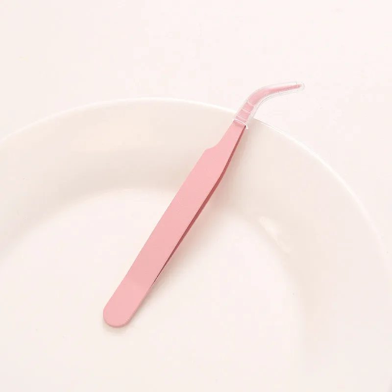 Set of DIY coloured pointed and elbow tweezers in pink blue and purple