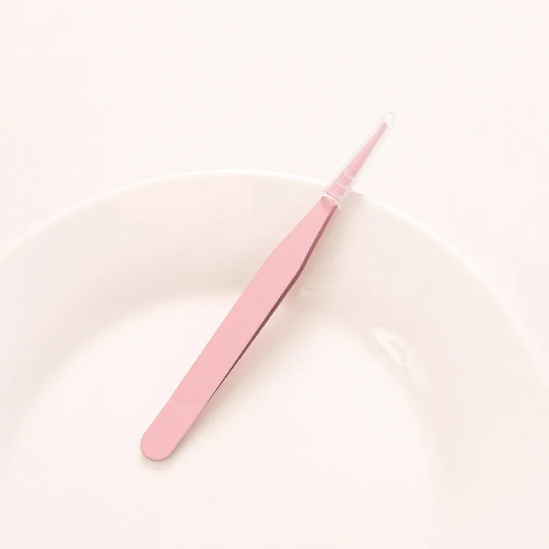 Set of DIY coloured pointed and elbow tweezers in pink blue and purple
