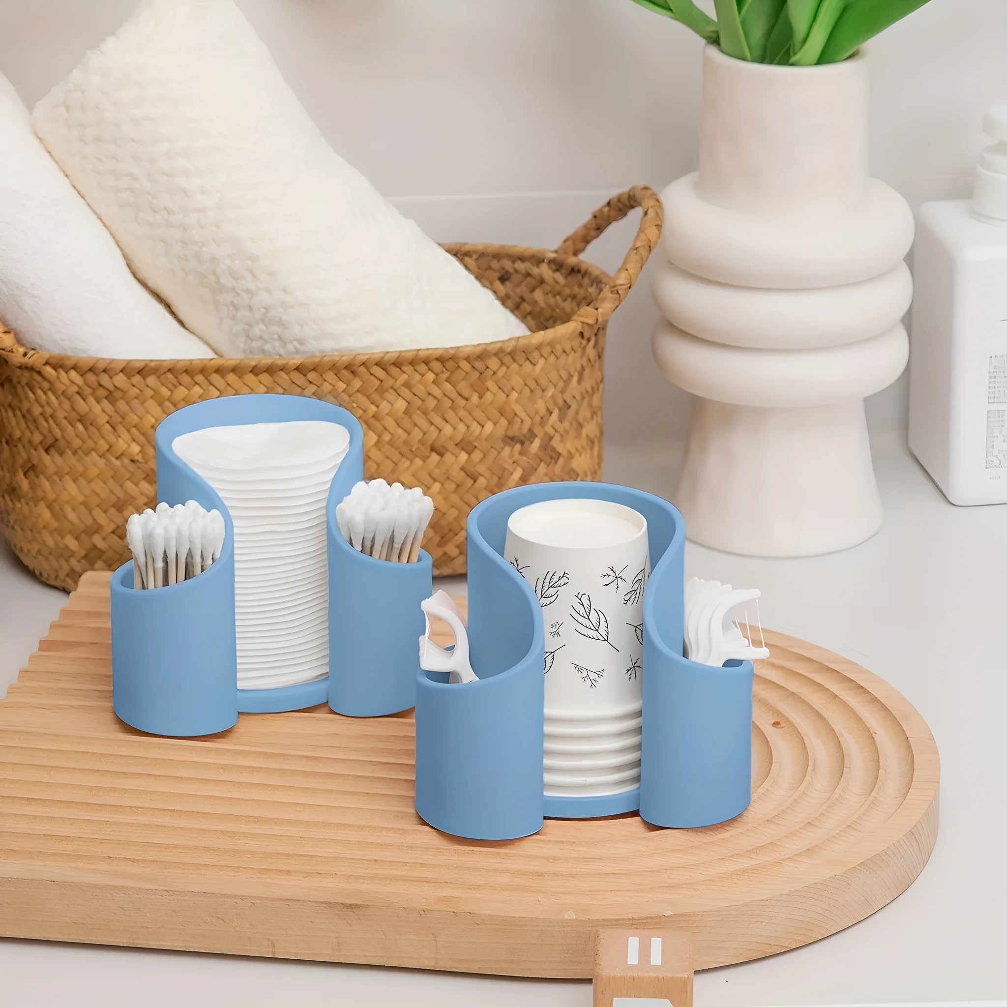 Plastic dental floss and cotton ball storage box in modern simple style