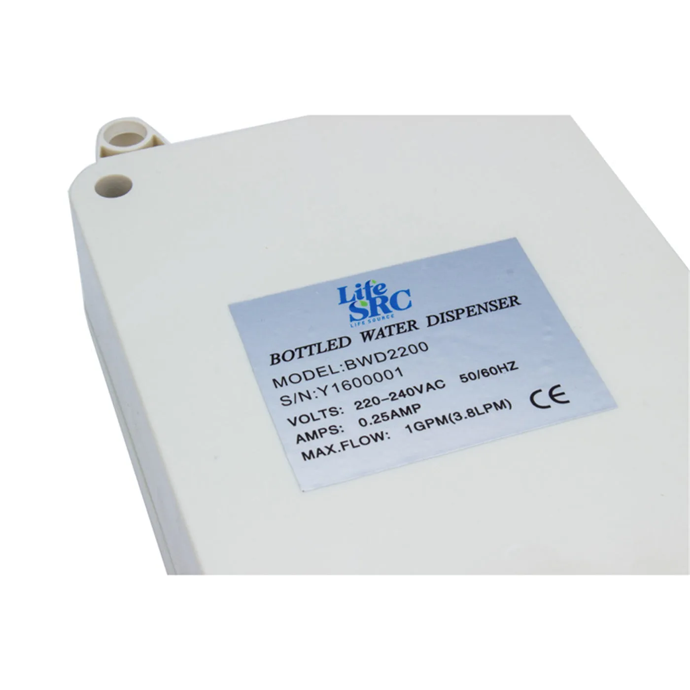Food-grade plastic electric water pump BWD1200 with US plug on a bottled water container