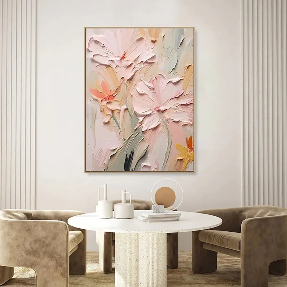 Handmade oil painting canvas wall art with thick 3D texture flowers modern abstract vertical shape multiple sizes