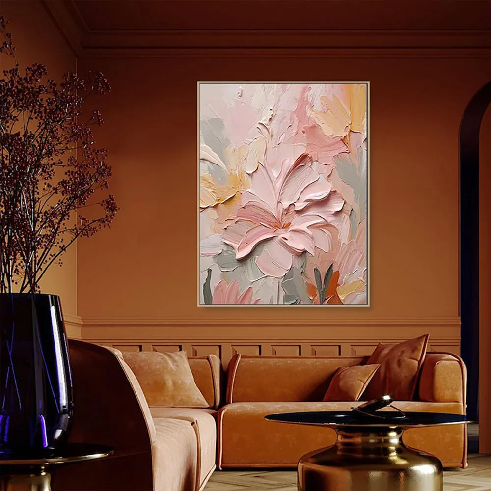 Handmade oil painting canvas wall art with thick 3D texture flowers modern abstract vertical shape multiple sizes