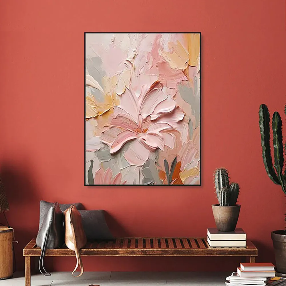 Handmade oil painting canvas wall art with thick 3D texture flowers modern abstract vertical shape multiple sizes