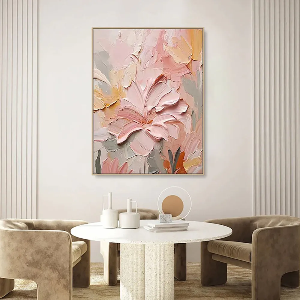 Handmade oil painting canvas wall art with thick 3D texture flowers modern abstract vertical shape multiple sizes
