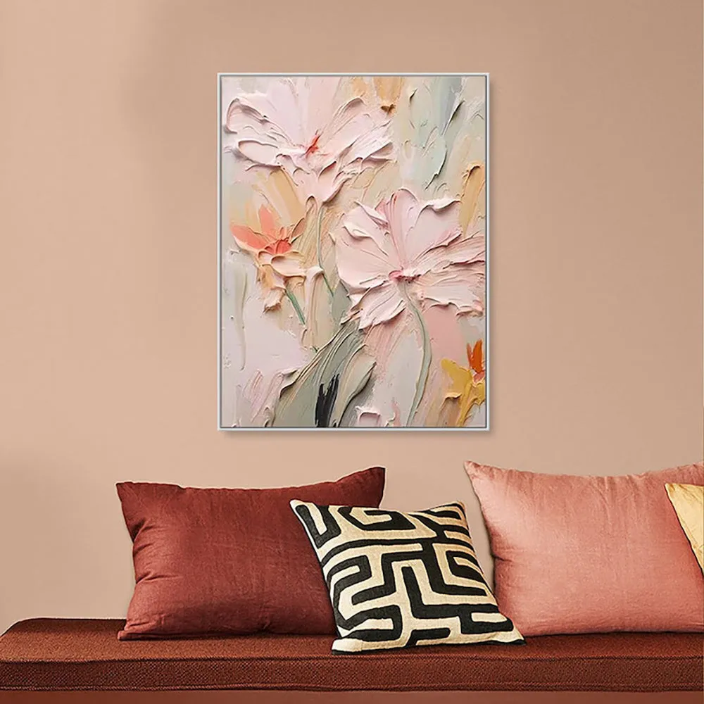 Handmade oil painting canvas wall art with thick 3D texture flowers modern abstract vertical shape multiple sizes