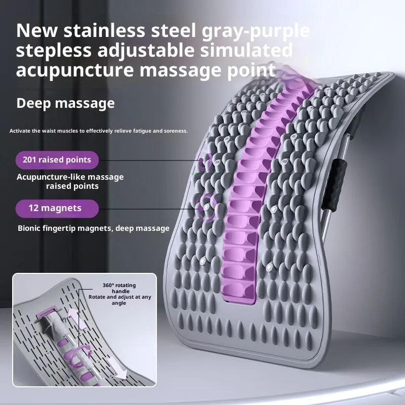 Lumbar Soothing Device with thread rotation adjustment in greyish purple on a plain background