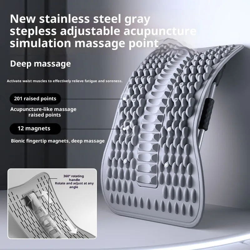 Lumbar Soothing Device with thread rotation adjustment in greyish purple on a plain background