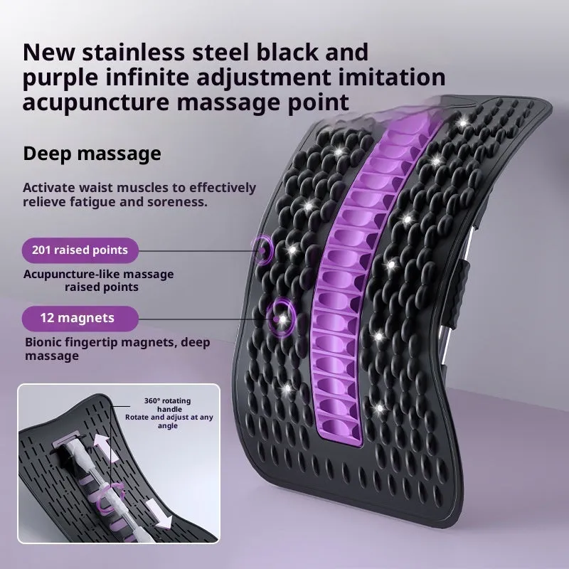 Lumbar Soothing Device with thread rotation adjustment in greyish purple on a plain background