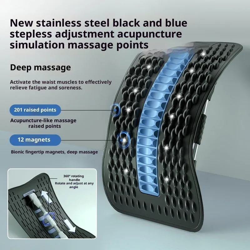 Lumbar Soothing Device with thread rotation adjustment in greyish purple on a plain background