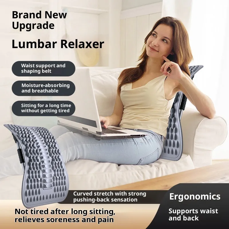 Lumbar Soothing Device with thread rotation adjustment in greyish purple on a plain background
