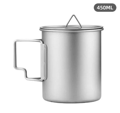 Silver pure titanium camping cup with simple style, available in 300ml 450ml or 750ml capacities