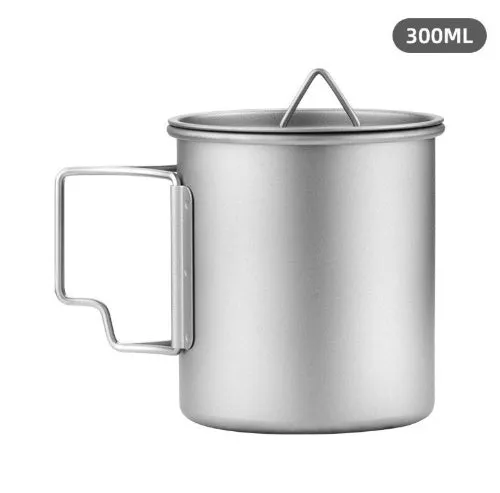 Silver pure titanium camping cup with simple style, available in 300ml 450ml or 750ml capacities