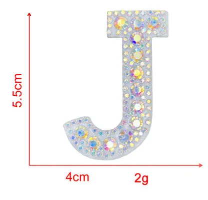 AB colour rhinestone letter emblem badge patch cloth sticker self-adhesive on white background