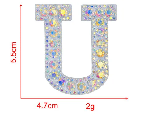 AB colour rhinestone letter emblem badge patch cloth sticker self-adhesive on white background