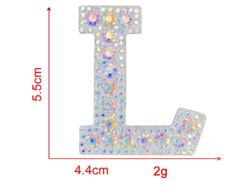AB colour rhinestone letter emblem badge patch cloth sticker self-adhesive on white background