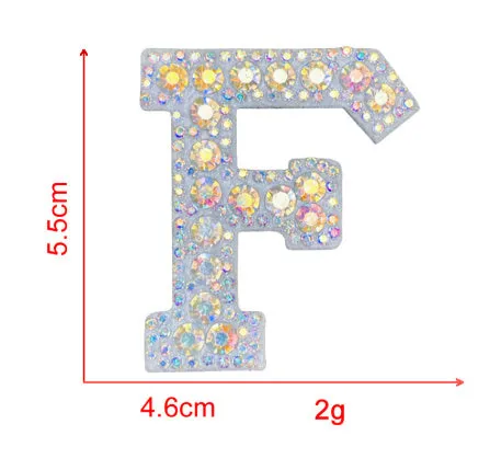 AB colour rhinestone letter emblem badge patch cloth sticker self-adhesive on white background