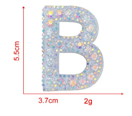 AB colour rhinestone letter emblem badge patch cloth sticker self-adhesive on white background