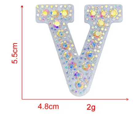 AB colour rhinestone letter emblem badge patch cloth sticker self-adhesive on white background