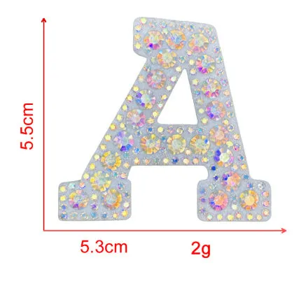 AB colour rhinestone letter emblem badge patch cloth sticker self-adhesive on white background