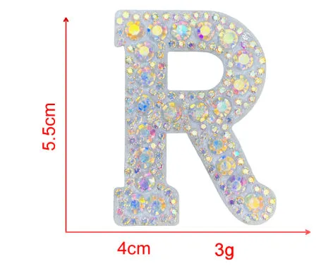 AB colour rhinestone letter emblem badge patch cloth sticker self-adhesive on white background