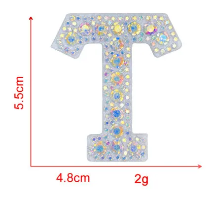 AB colour rhinestone letter emblem badge patch cloth sticker self-adhesive on white background