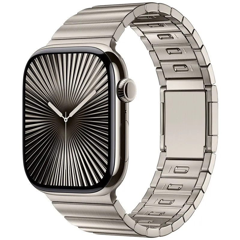 Stainless steel magnetic clasp Apple Watch strap in business style design showing seven colour options