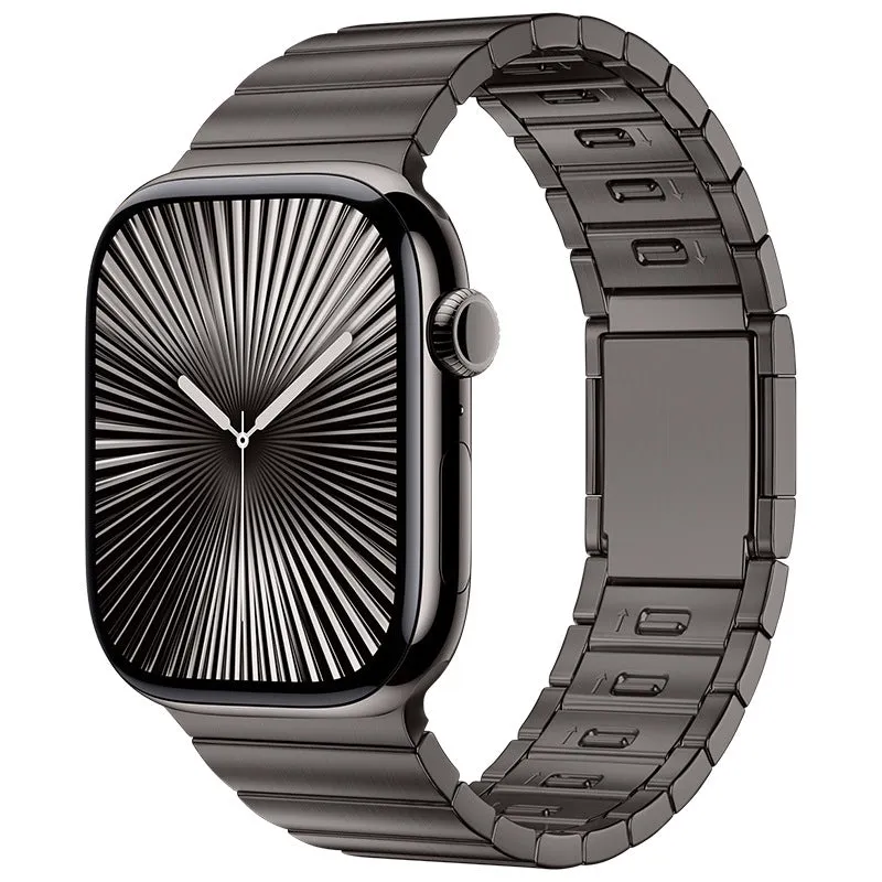 Stainless steel magnetic clasp Apple Watch strap in business style design showing seven colour options