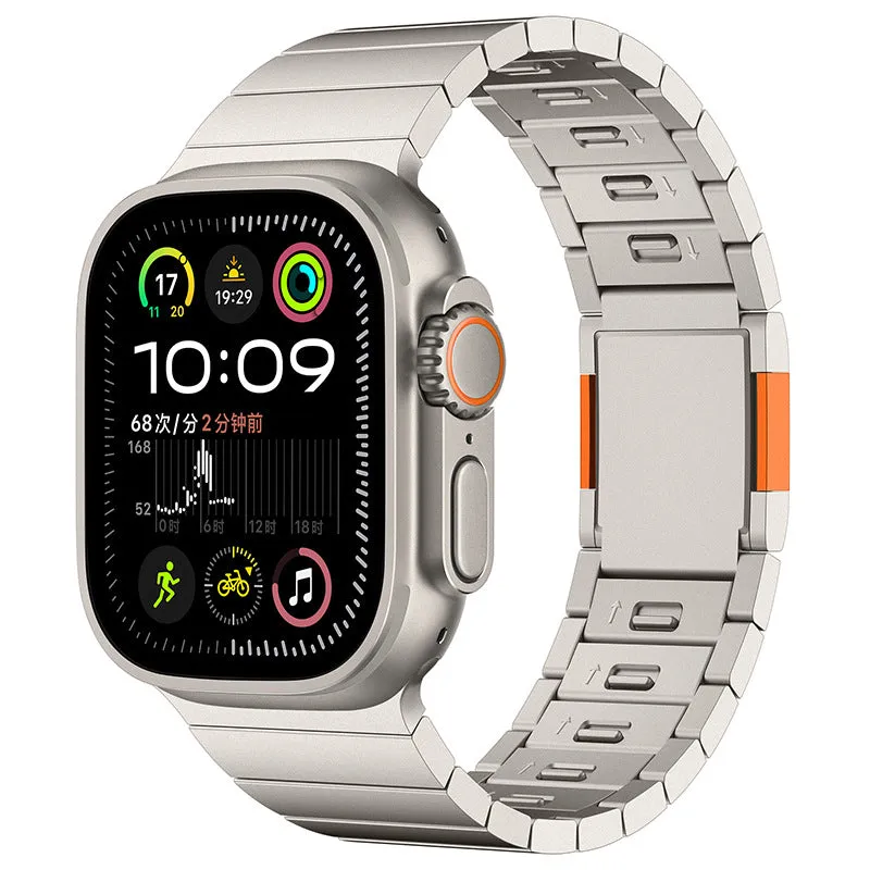 Stainless steel magnetic clasp Apple Watch strap in business style design showing seven colour options