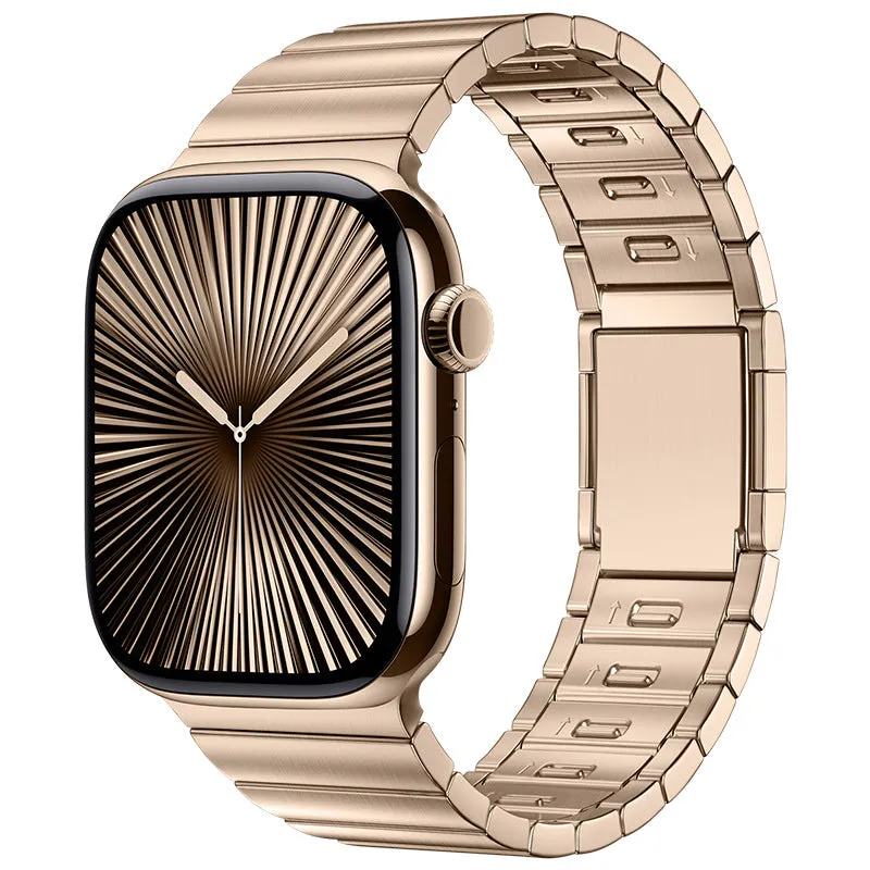 Stainless steel magnetic clasp Apple Watch strap in business style design showing seven colour options