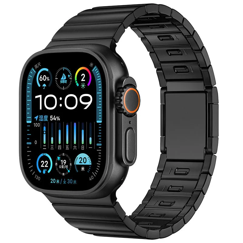 Stainless steel magnetic clasp Apple Watch strap in business style design showing seven colour options