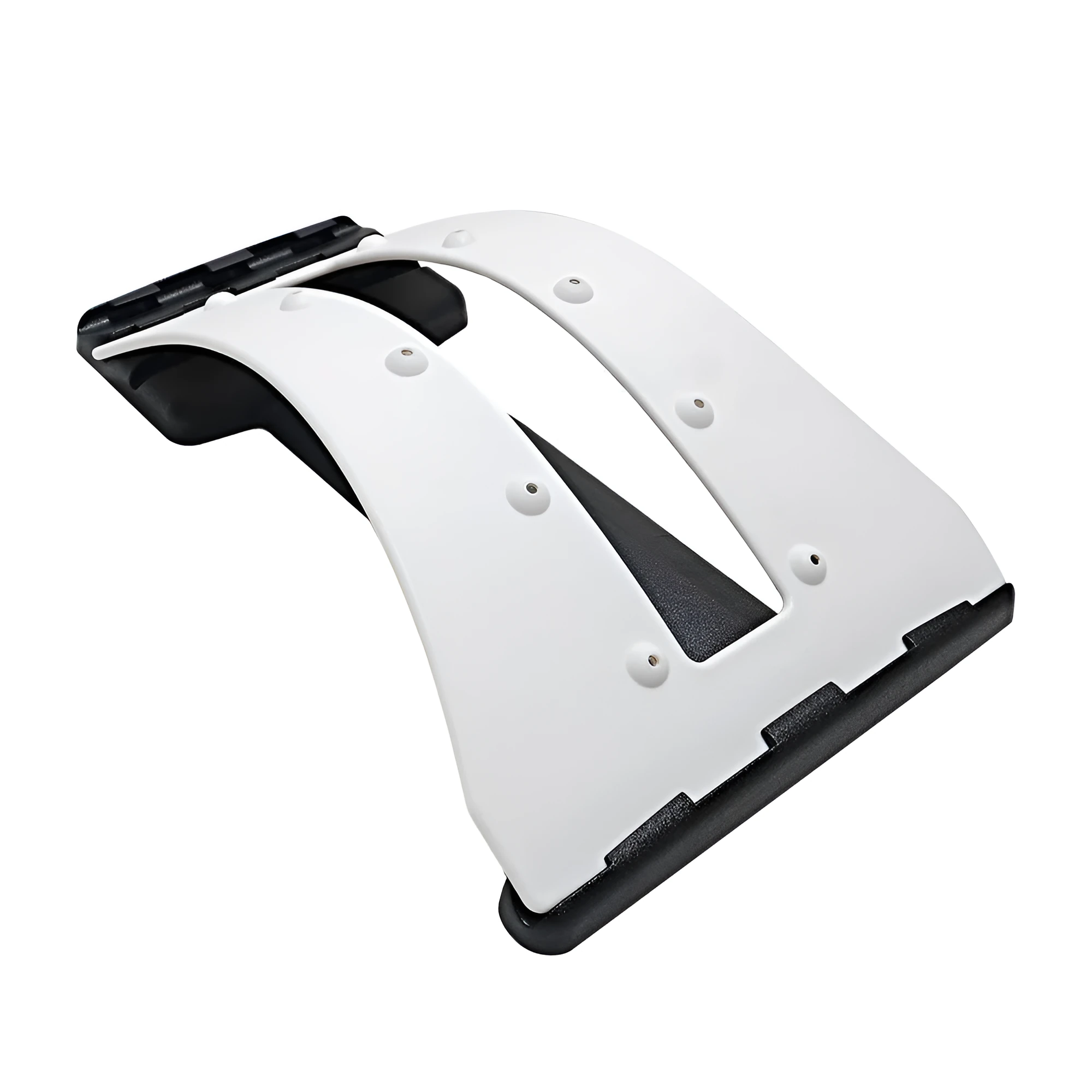Portable lumbar massage spine stretching support cushion white and black with dimensions 40x25.5x5CM