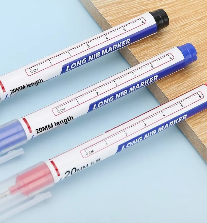 Multi-color deep hole long head marking pen with 20mm tip, four colours black red blue green, xylene free fast drying ink