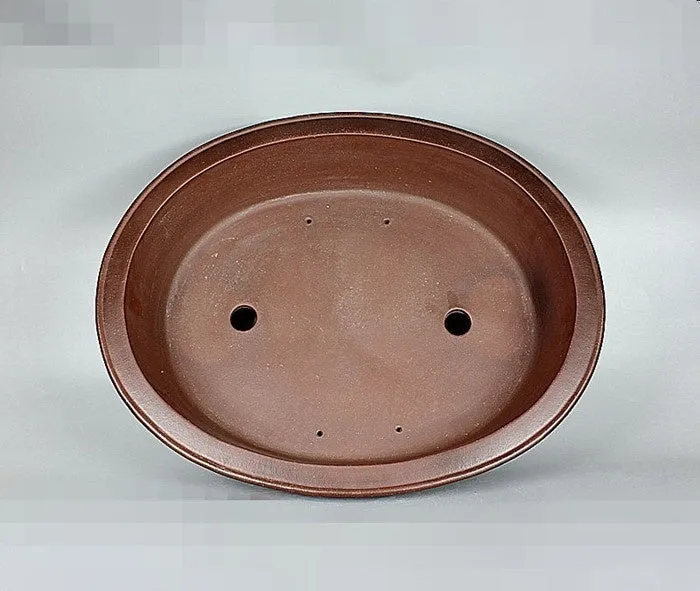 Handmade antique oval bonsai pot in Yixing purple mud, 66cm long, for pine and cypress