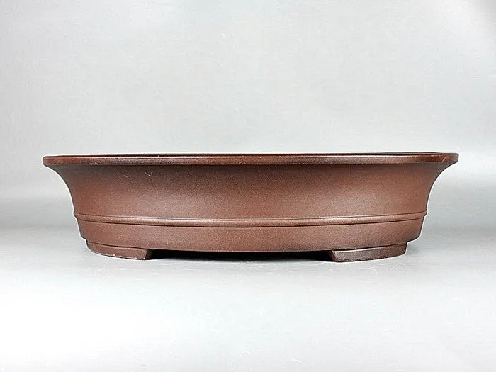 Handmade antique oval bonsai pot in Yixing purple mud, 66cm long, for pine and cypress