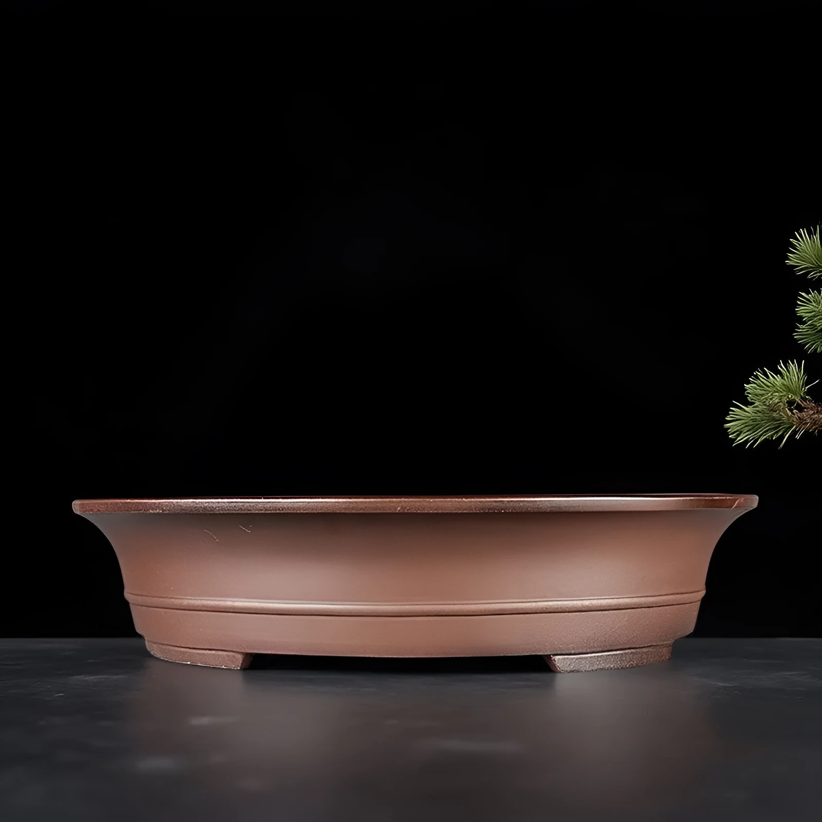 Handmade antique oval bonsai pot in Yixing purple mud, 66cm long, for pine and cypress