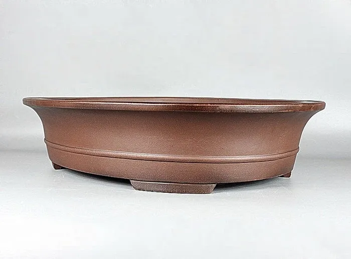 Handmade antique oval bonsai pot in Yixing purple mud, 66cm long, for pine and cypress